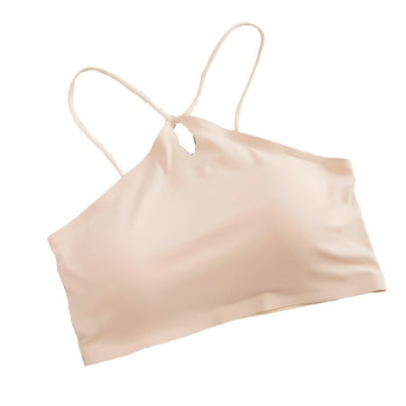 HGYCPP Womens Ice Silk Halter Cross Bandage Bralette Sexy Hollow Keyhole Seamless Bra Wrapped Chest Tube Top Solid Color Backless Underwear