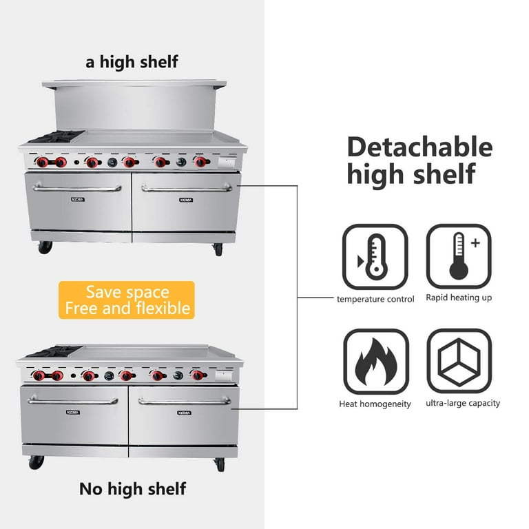 CPG 60 inch Nat-LP Gas 6 Burner Range w Griddle, Backsplash and Overshelf -  eZkwip Restaurant Equipment