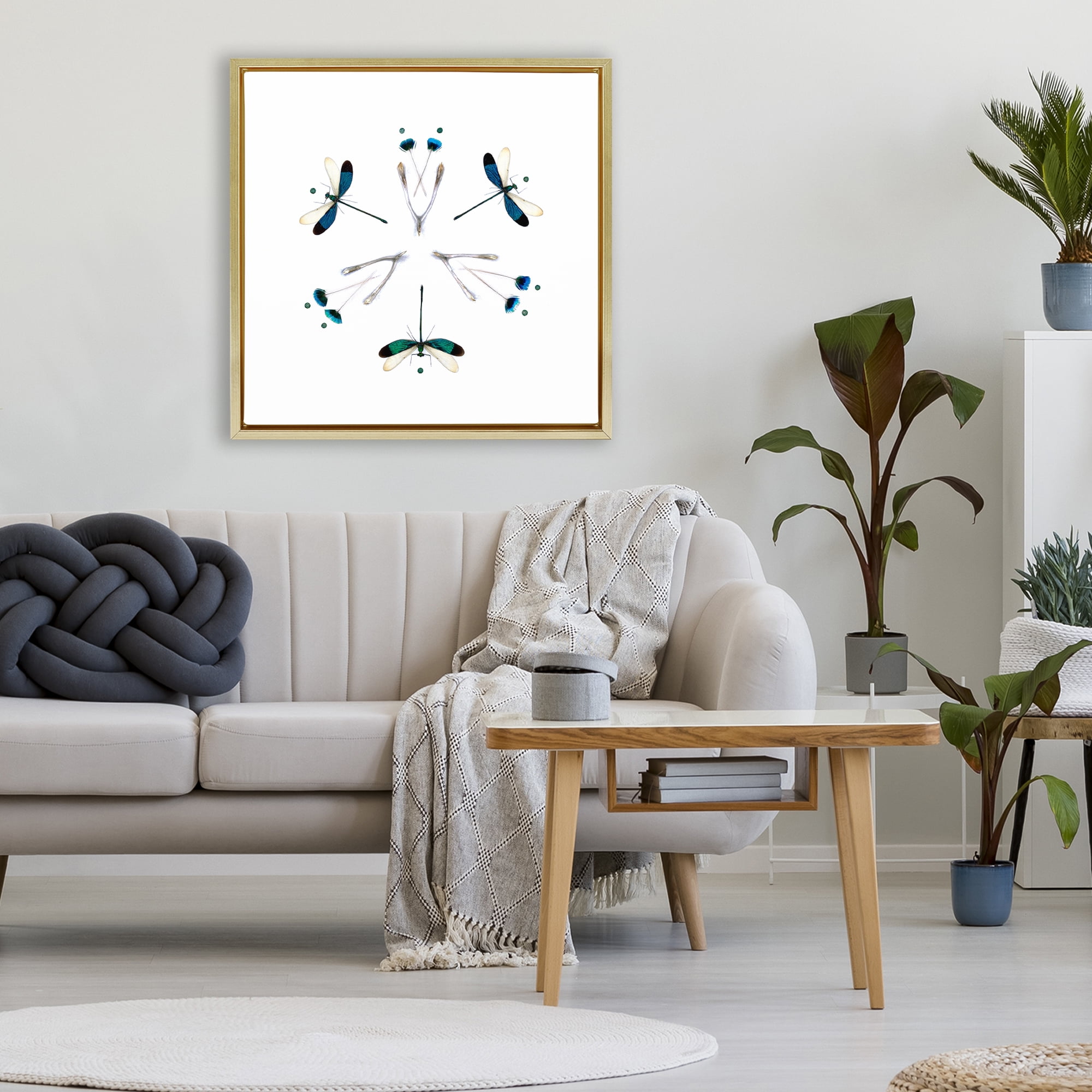 Stupell Industries Simple Dragonfly Symmetry Gold Framed Floater Canvas Wall Art, design by Beth Adoette