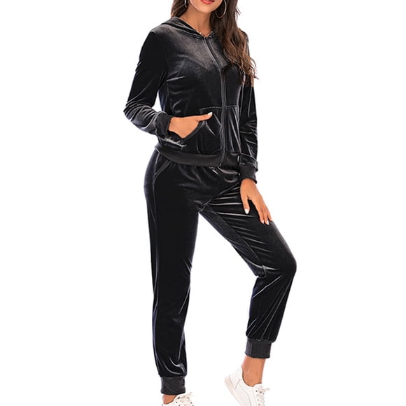 Wiyuqeen Fitted Sweatsuits for Women Petite Velour Tracksuits 2 Pieces Joggers Outfits Zipper Jogging Sweatsuits Sets Soft Sports Suits with Pocklets