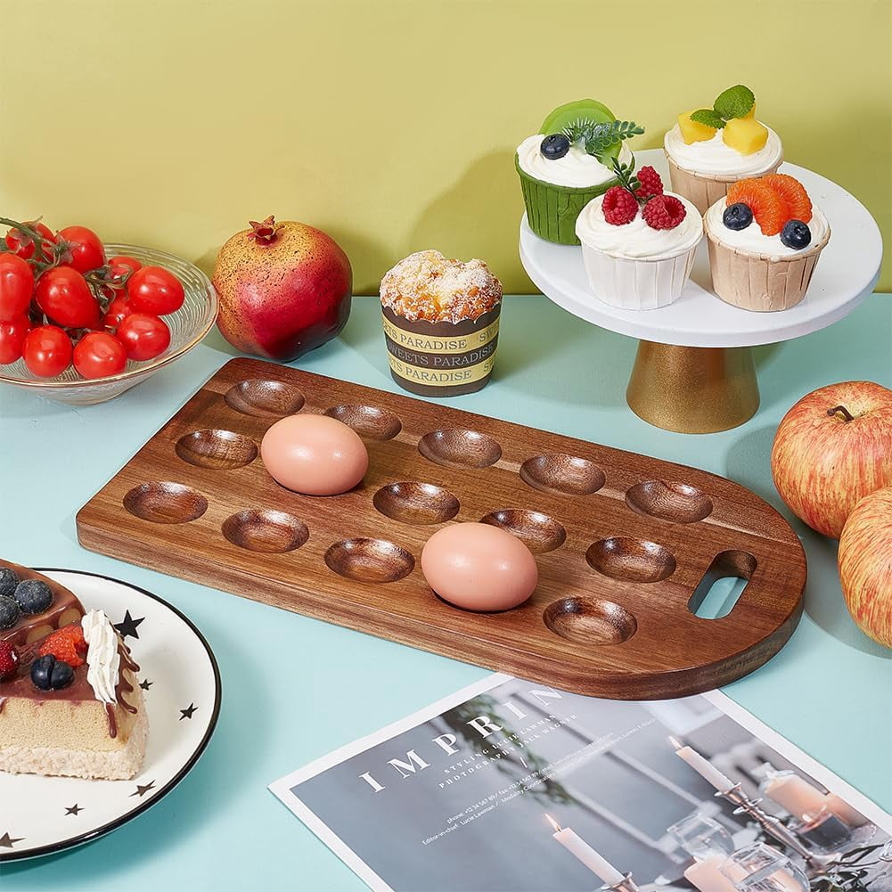 Wood Deviled Egg Platter for 15 Holes Wooden Deviled Egg Serving Tray and Platter Arch Eggs Tray Container Board Cheese Serving Platter for Home Kitchen Countertop and Parties DIY Making