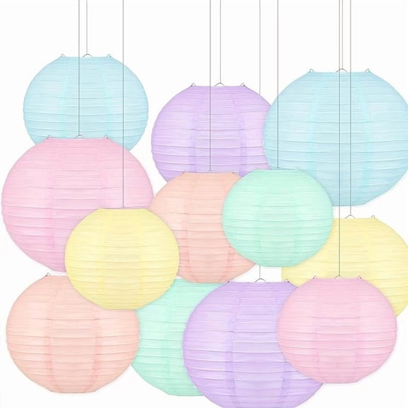 Macaron Color Gradient Paper Lanterns Set of 6 - Battery-Free Decorative Hanging Lights for Weddings, Birthday Parties, Indoor Outdoor Events & Home Decor