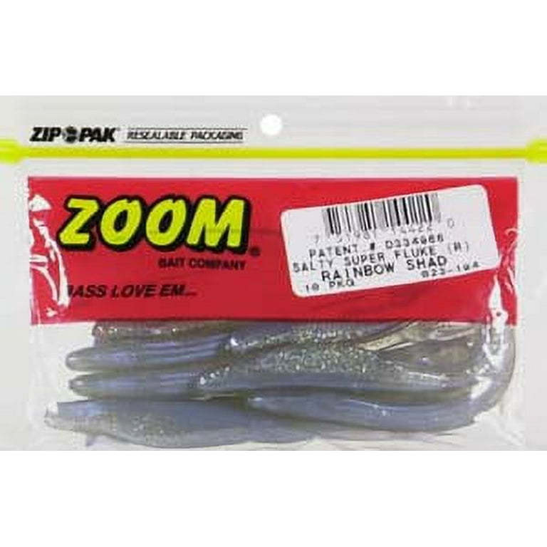 Zoom Super Fluke Freshwater Fishing Soft Bait, Rainbow Shad, 5 1/4, 10-pack