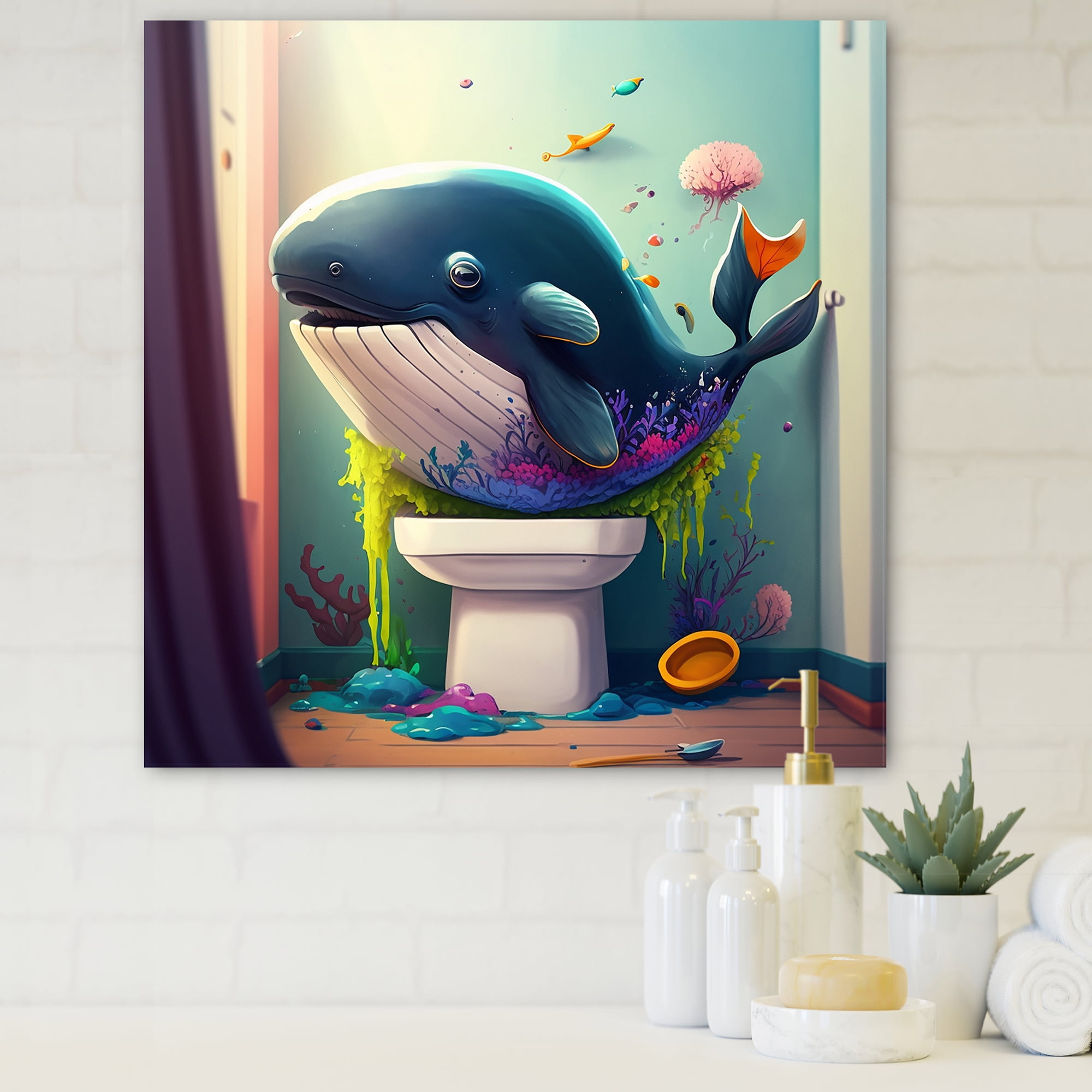Designart Funny Whale Seating On The Throne Canvas Wall Art