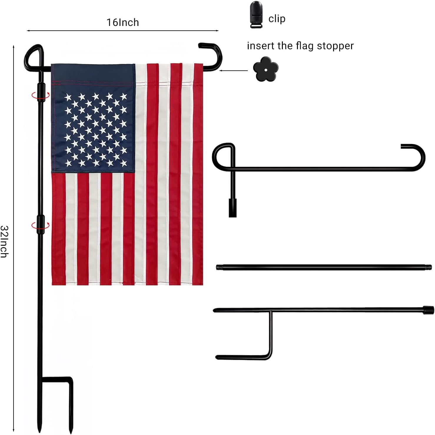 Lanola Embroidered American Garden Flag 12x18 Double Sided, Small American USA Garden Flag for Outside America Yard Lawn Heavy Duty