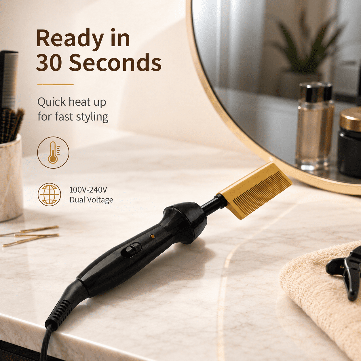 Ceramic Electrical Pressing Comb,Black & Gold
