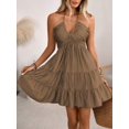 thumbnail image 4 of Womens Camel Halter Tiered Mini Dress With Drawstring Waist, 4 of 7