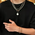 thumbnail image 2 of K-KED Men's Fashoin Simple Compass Buckle Bracelet Necklace Ring Bracelet 3Pieces Set-Gold, 2 of 9