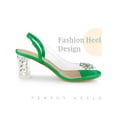thumbnail image 3 of BLISSFUL STEP Women's Clear Slingback Rhinestone Peep Toe Block Heels Sandals Green (Size 8.5), 3 of 4