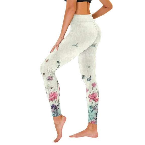Arlun Casual Yoga Leggings for Women High Waist Sunflower Skimpy Patterned Tights Stretchy Ladies Yoga Pants Fashion Full Print Soft Comfortable Leggings White2 XL