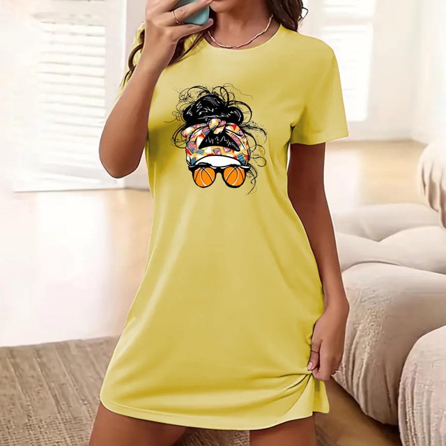 Camisón corto de talla grande para mujer, camisón de manga corta con estampado de pecho a la moda, camisón para mujer
