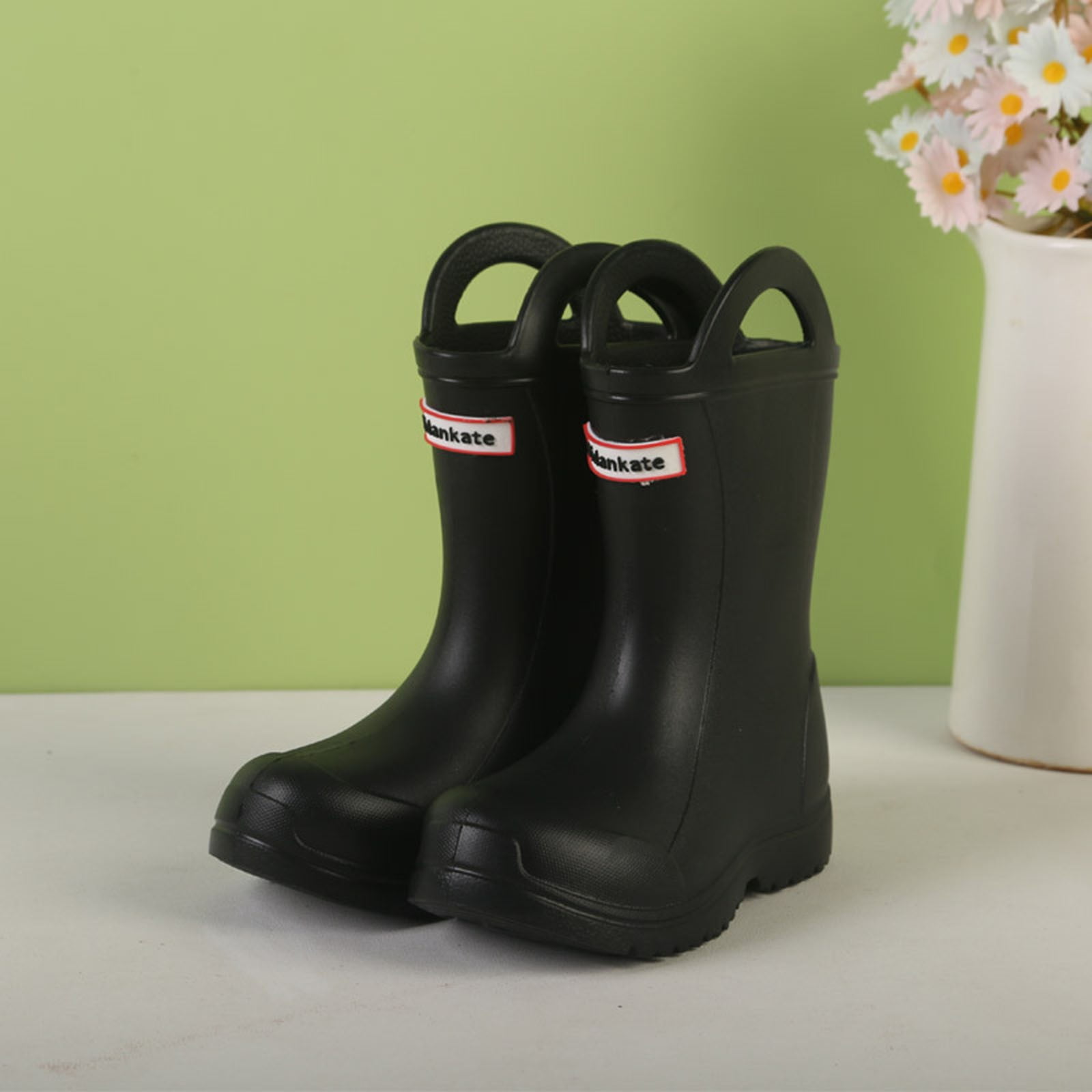 Huowey Toddler Boys Girls Rain Boots Lightweight Anti-Slip Solid Color Booties Waterproof Soft Sole Comfortable Easy On Handles Footwear,Black,7-8 T/7-8 T0
