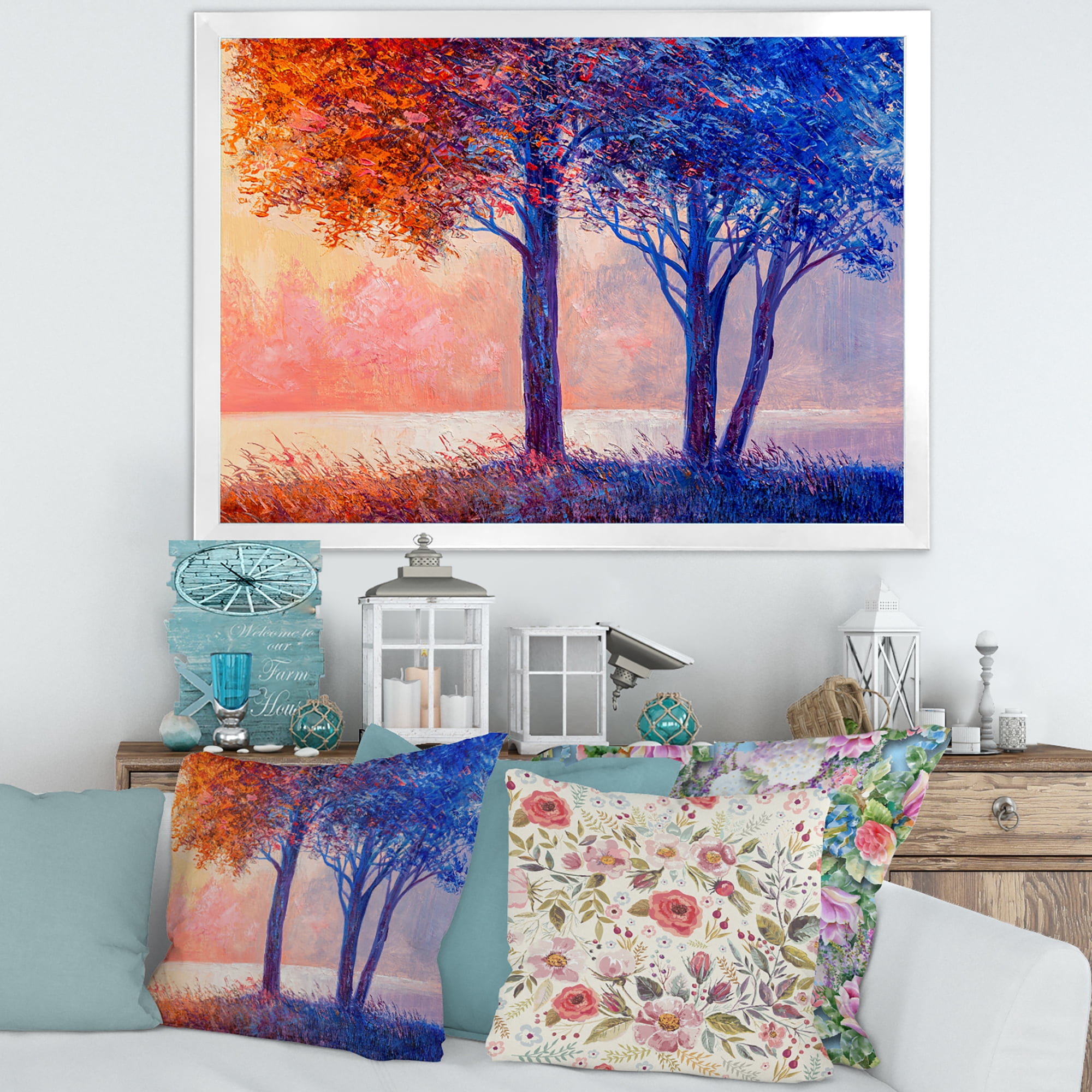 Designart 'Colorful Autumn Forest Trees Along Beautiful River' Lake House Framed Art Print