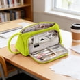 thumbnail image 4 of Hyknon Large Capacity Pencil Case Pen Pouch, Multi-layered Pencil Holder with Handle, Soft Stationery Bag with Zipper, Triangle Pen Pouch for Women Men Adult, Storage Organizer Bag for College, Green, 4 of 6