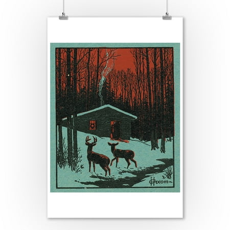 Nature Magazine - Deer in the Forest; Winter and Cabin - Vintage Magazine Cover (9x12 Art Print, Wall Decor Travel (Best Deer Decoy On The Market)