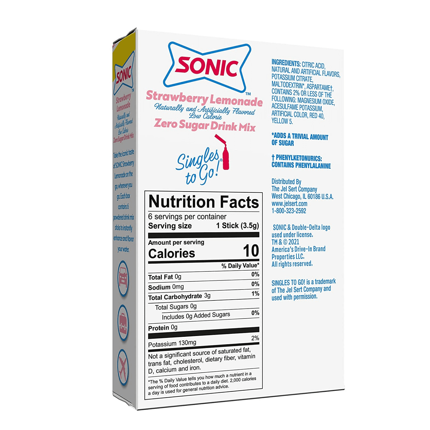 Sonic Singles To Go Powder Drink Mix Strawberry Lemonade Flavored -Sugar-Free Low-Calorie & Delicious Fruity Taste Water Enhancer Quick & Convenient Water Beverages (12 Boxes- 72 Total Servings)