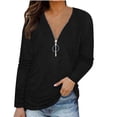 thumbnail image 2 of Pntutb moda mujer manga larga cuello en V sólido cremallera blusa otoño casual pulóver tops Pntutb Pntutb-3972, 2 of 6