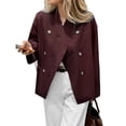 thumbnail image 1 of Gabardina Corta para Mujer, Abrigo Holgado de Larga con Solapa y Doble Botonadura, Ropa de Abrigo de Moda Vino Tinto S, 1 of 7