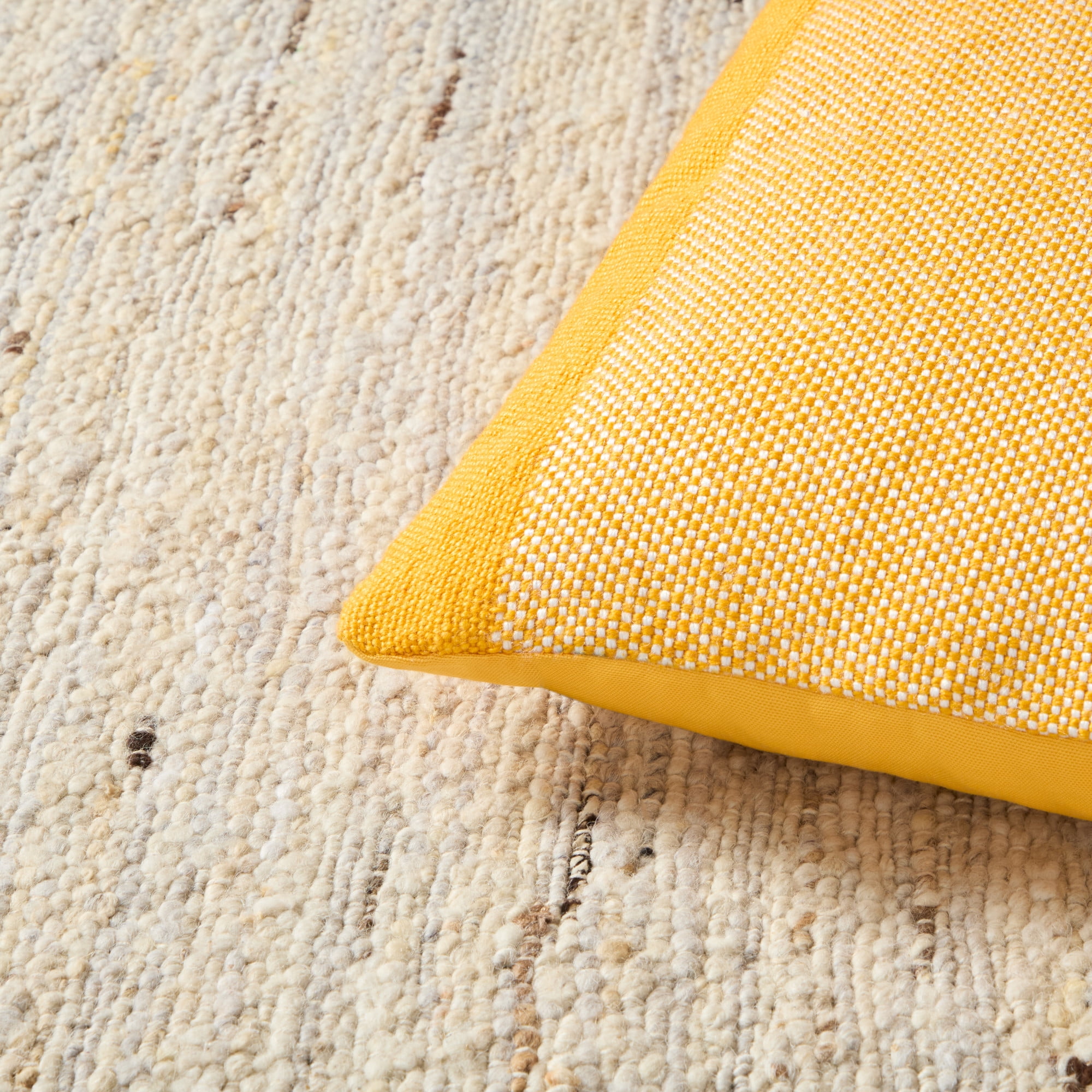TOWN & COUNTRY TERRA Alara Solid Border Handcrafted Indoor Outdoor Decorative Pillow, 100% Recycled Materials, UV Fade Resistant, Water Repellent, Yellow/Ivory, 14"x20"