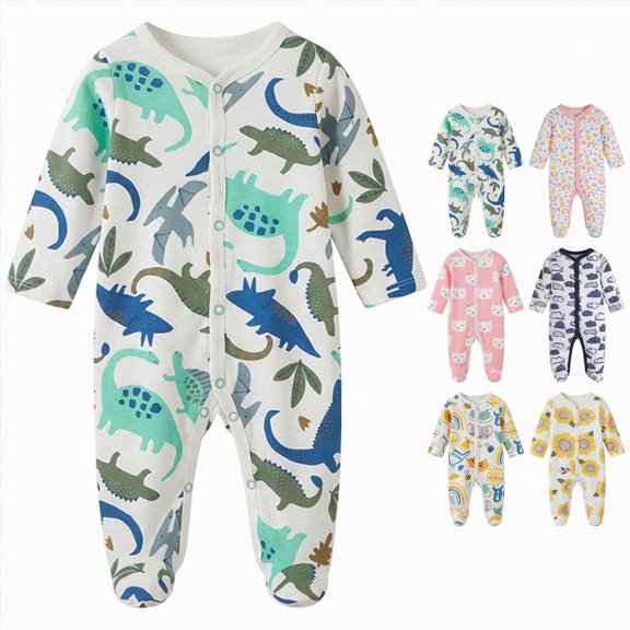 0-3 Months Newborn Baby Bodysuit Footies Romper Baby Boys Girls Cotton Jumpsuit Cute Footed Long Sleeve Button Bodysuit Gold Rompers Baby Gift