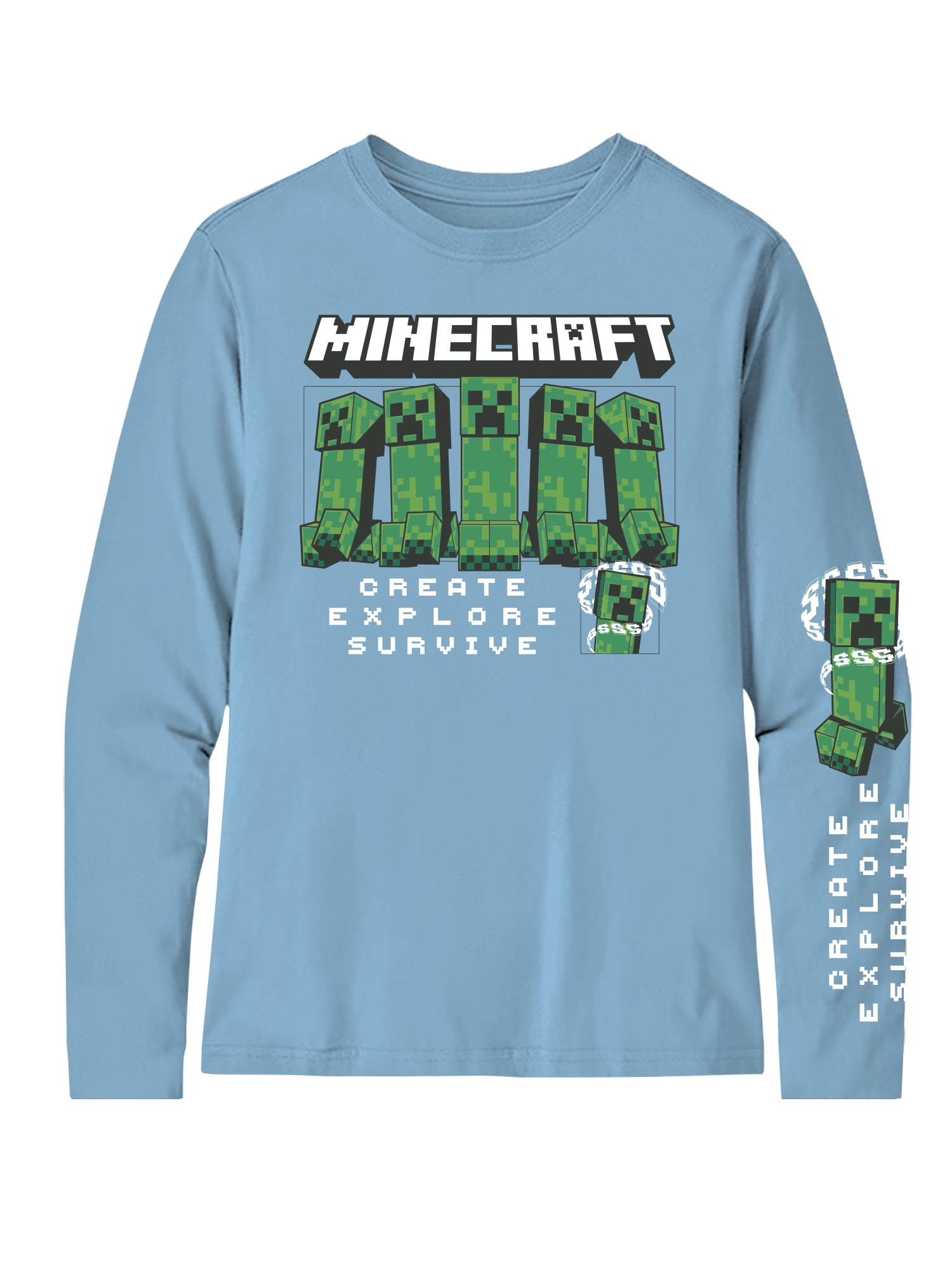 Minecraft, Boys' & Big Boys' Graphic Long-Sleeve T-Shirt, Creeper Montage, Sizes 4-18