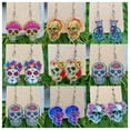 thumbnail image 2 of Dia De Los Muertos Halloween Earrings Day of the Dead Acrylic Rose Sugar Skulls, 2 of 9