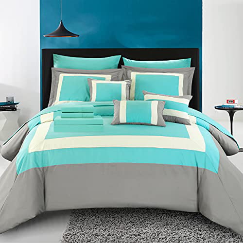 Chic Home Duke 10 Piece Comforter Set Complete Bed in a Bag Pieced Color  Block Patterned Bedding with Sheet Set and Decorative Pillows Shams  Included, 