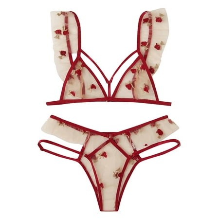

Lace Two Piece Lingerie for Women Flower Babydoll Thong Bikini Underwear Pajama Set