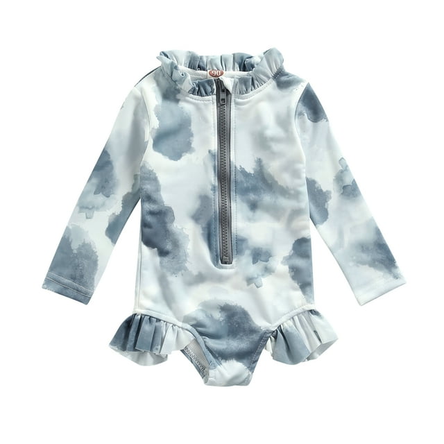xiaxaixu Maillot de Bain une Pièce Tie-dye pour Filles, Manches Longues Col Rond avec Fermeture Éclair