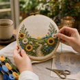 thumbnail image 4 of Cross Stitch Kit with Pre-Printed Fabric and Wooden Hoop, Complete Set, Sunflower Landscape and Bible Verse Design, for Adult Beginners, Diy Wall Hanging Craft Kit, 4 of 5
