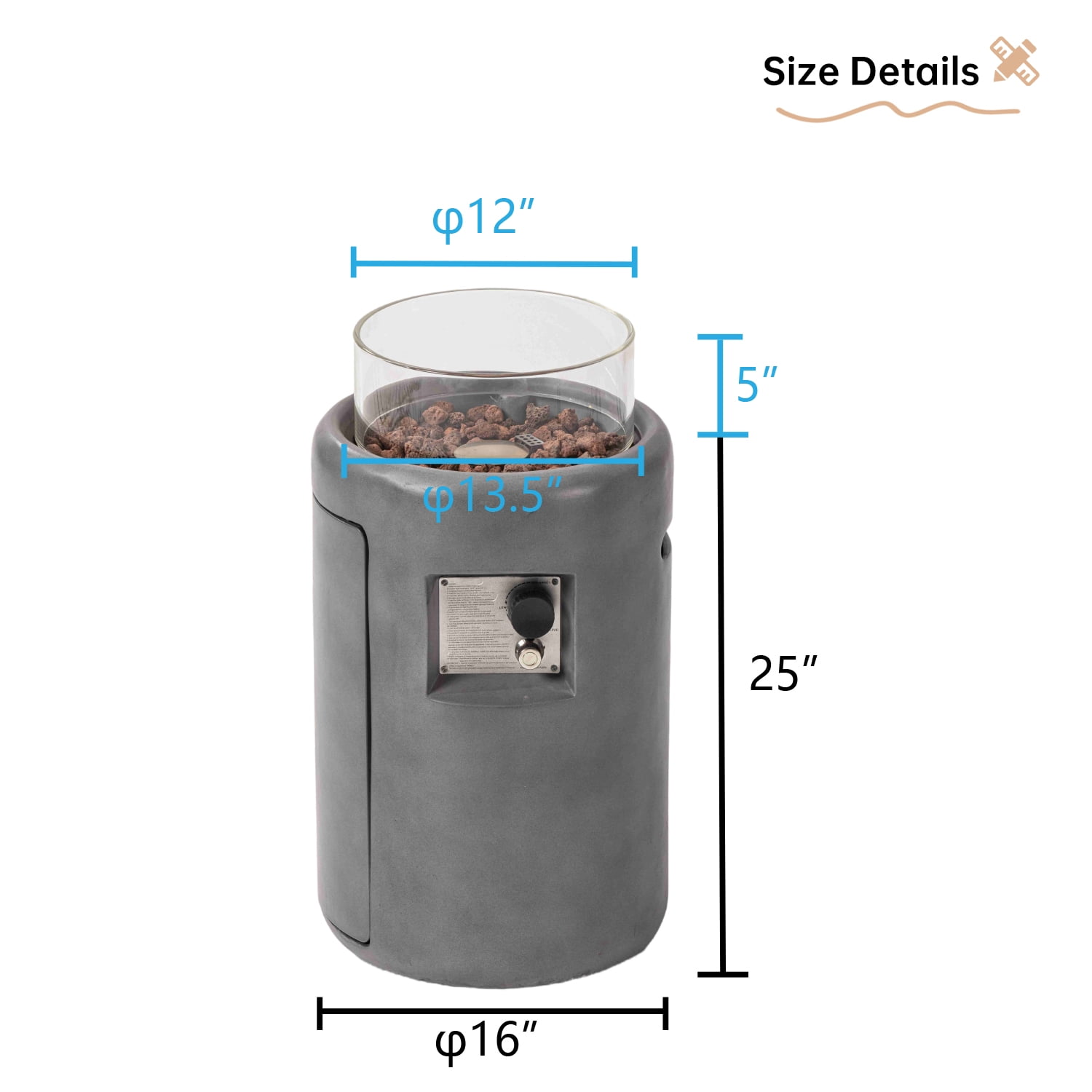 MOALCOFER 40,000 BTU Outdoor Fire Pit,16'' Round Propane Fire Pit with Windproof Glass Guard,Lava Rocks & Waterproof Cover