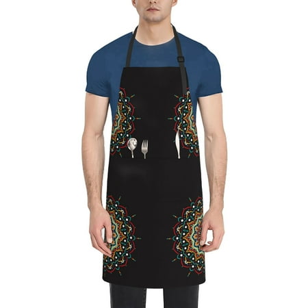 

Xecao Colorful Mandala Print Kitchen Cooking Aprons Waterproof Adjustable Bib Aprons with 2 Pockets for Women Men Chef