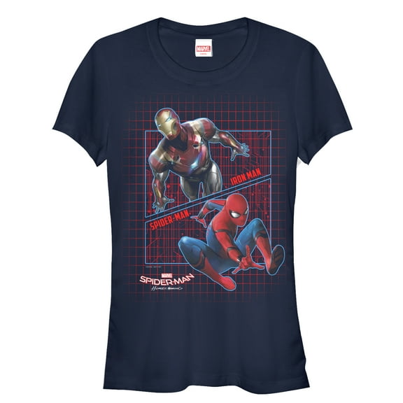 Junior's Marvel Spider-Man: Homecoming Partner Grid Graphic Tee Navy Blue Medium