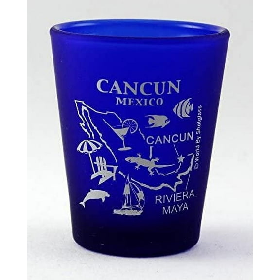 Cancun Mexico Cobalt Blue Frosted Shot Glass