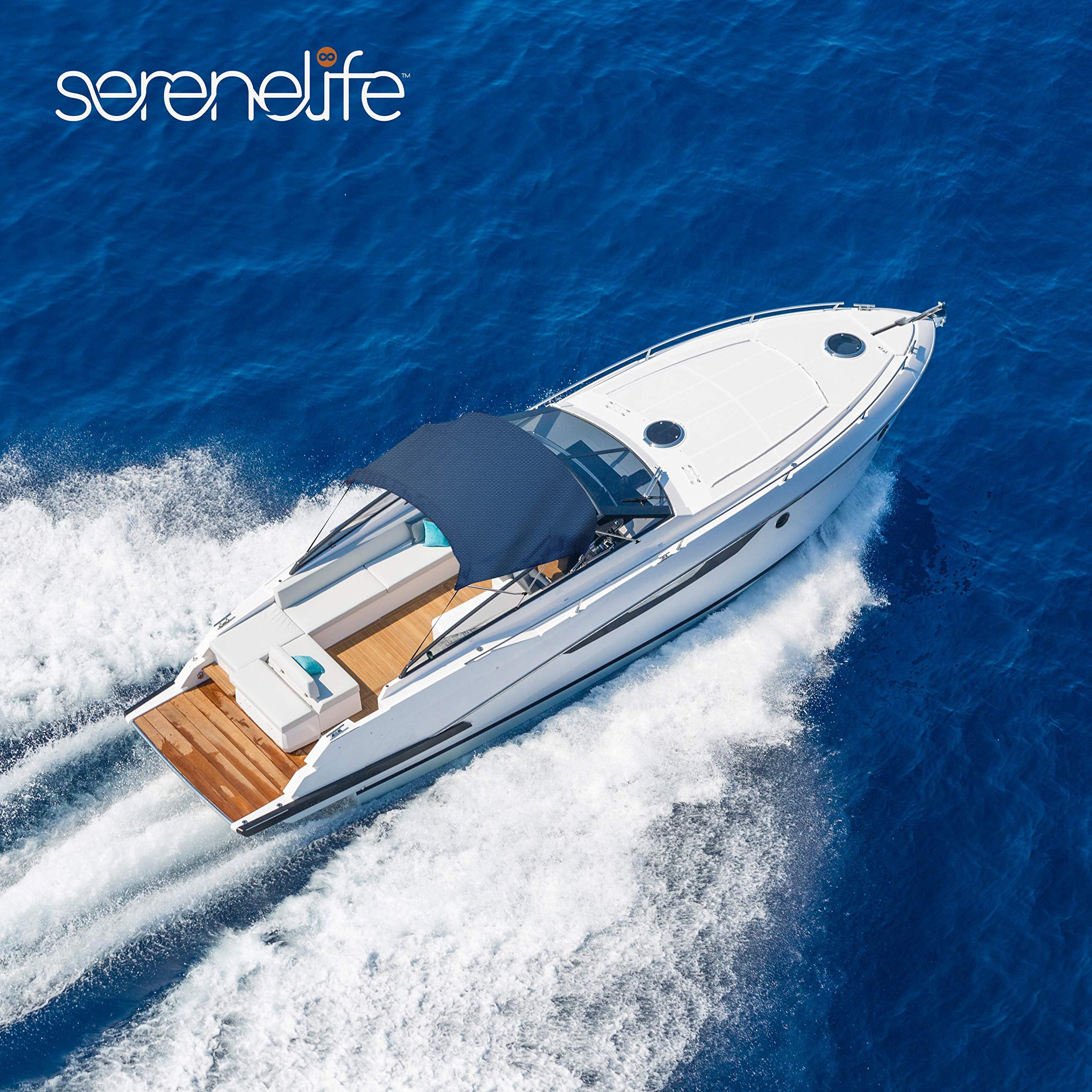 SereneLife Royal Blue Marine-Grade 600D Frame Boat Bimini Top with 2 Straps, 2 Rear Support Poles