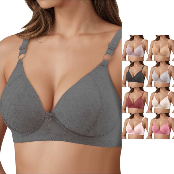 XFeng Women Floral Lace Underwire Bra, V Neck Adjustable Wide Straps Comfort Support Bra