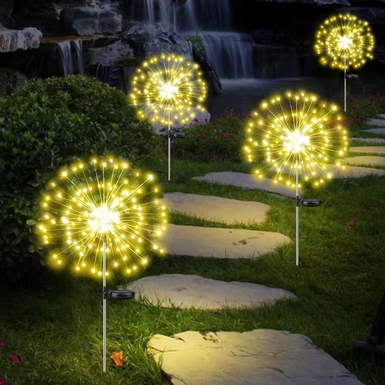 Solar Firework Lights Outdoor 6-Pack – 720 LED With Remote, 8 Modes, 4 Brightness Levels, USB-C Charging, DIY Firefly Garden Decor