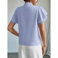 thumbnail image 5 of Women'S Tie Neck Blouse Ruffle Cap Sleeve Elegant Work Office Shirt Tops Light Blue M, 5 of 6