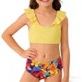 thumbnail image 2 of Girls Two Piece Swimsuit Ruffle Crew Neck Top with Printing Shorts Bikini Swimwear Set Summer Beach Hawaiian Bathing Suits, 2 of 5
