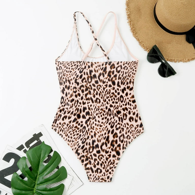 Womens One Piece Leopard Print Swimwear Romper Cheetah Bathing
