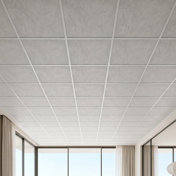 24 X 24 in Pvc Ceiling Tiles 12-Pack, Drop Ceiling Panels, White Marble Finish, Pvc Foam Board, Grid Fit
