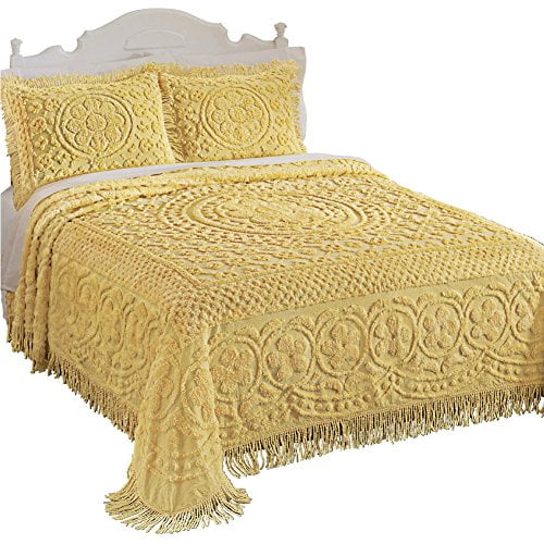 Collections Etc Calista Chenille Bedspread with Fringe Border, King, Yellow