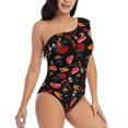 thumbnail image 3 of Rateoe BBQ Pattern Women One Piece Swimsuits Tummy Control One Shoulder Bathing Suits Ruffle Swimwear-Medium, 3 of 6