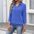 thumbnail image 4 of Lumtrix Womens Polo Shirts 3/4 Length Sleeve Summer Tops Business Casual Tees Collared V Neck Blouses Loose Fit Blue M, 4 of 6