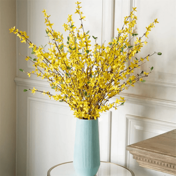 Noothes Forsythia Branches Yellow Artificial Flowers Spring Floral Stems 23in Long for Front Door Wreath Home Wedding Decor Spring Stems UV Resistant