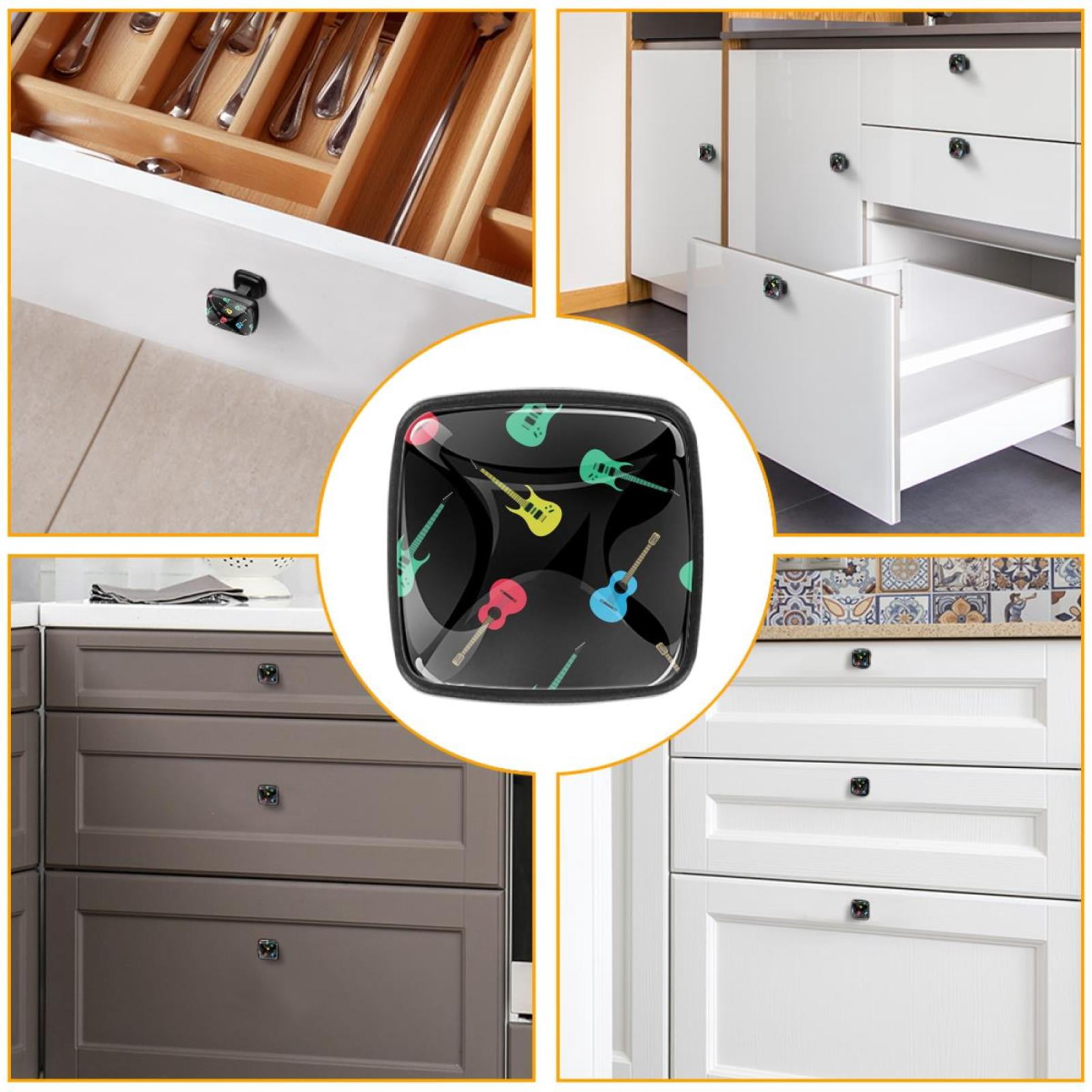 4 Pcs Cabinet Handle Drawer Pulls Acoustic Guitars Music Knobs with Screws Square Furniture Office Cabinet Knob Decoration