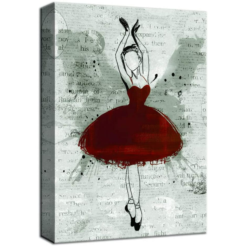 Wall26 Canvas Wall Art Ballet Dancer in Red Dress Painting Artwork for