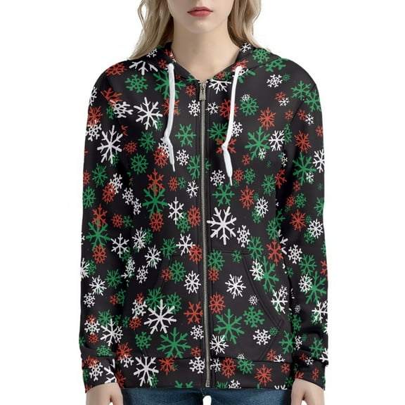 DISNIMO Christmas Hoodies for Women Snowflake Printed Hooded Sweatshirts Zip Up Jacket Coat Lightweight Sport Sweatshirt with Pockets, XS