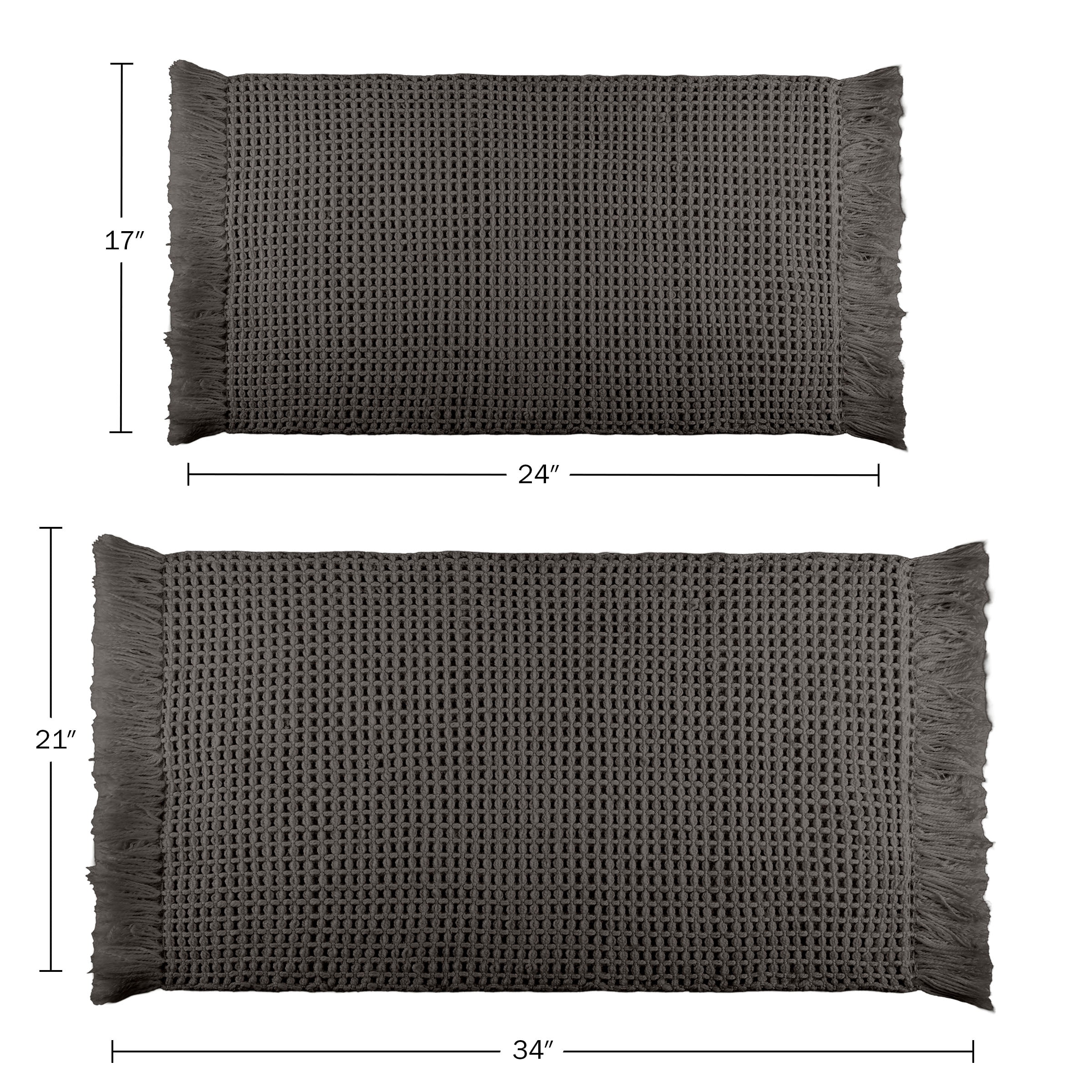 Lavish Home 2PC Waffle Bath Mat Set - Washable Bathroom Rugs (Charcoal)