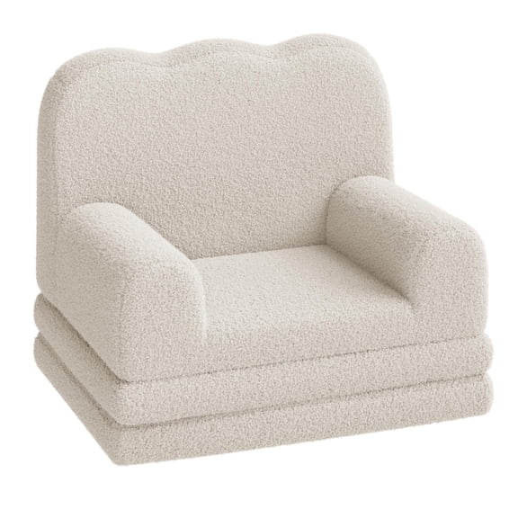 Kids Couch, 2-in-1 Convertible Teddy Fleece Fabric Toddler Sofa Chair, Soft Fold Out Couch Lounger for Kids, Comfy Children's Sofa Bed for Playroom, Nursery, Birthday Gift (White)